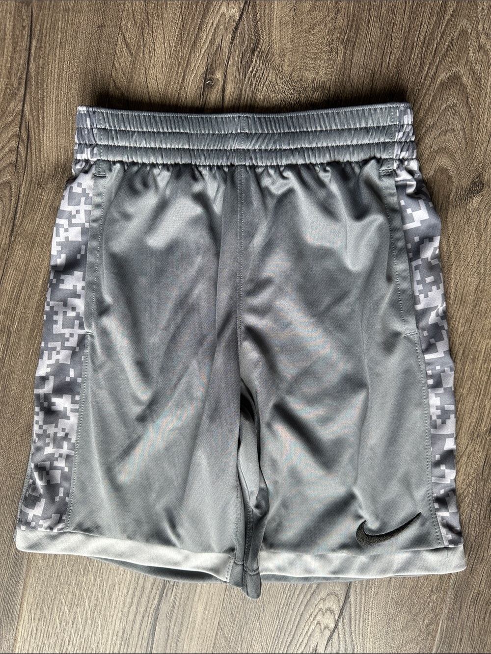 Boys Nike Light Gray Dri-fit Athletic Shorts with Digital Camo Panels